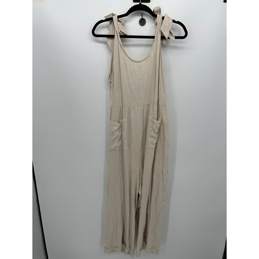 Zesica Romper Jumpsuit Women Sz L Cream Linen Blend Pockets Lagenlook Boho NWT
